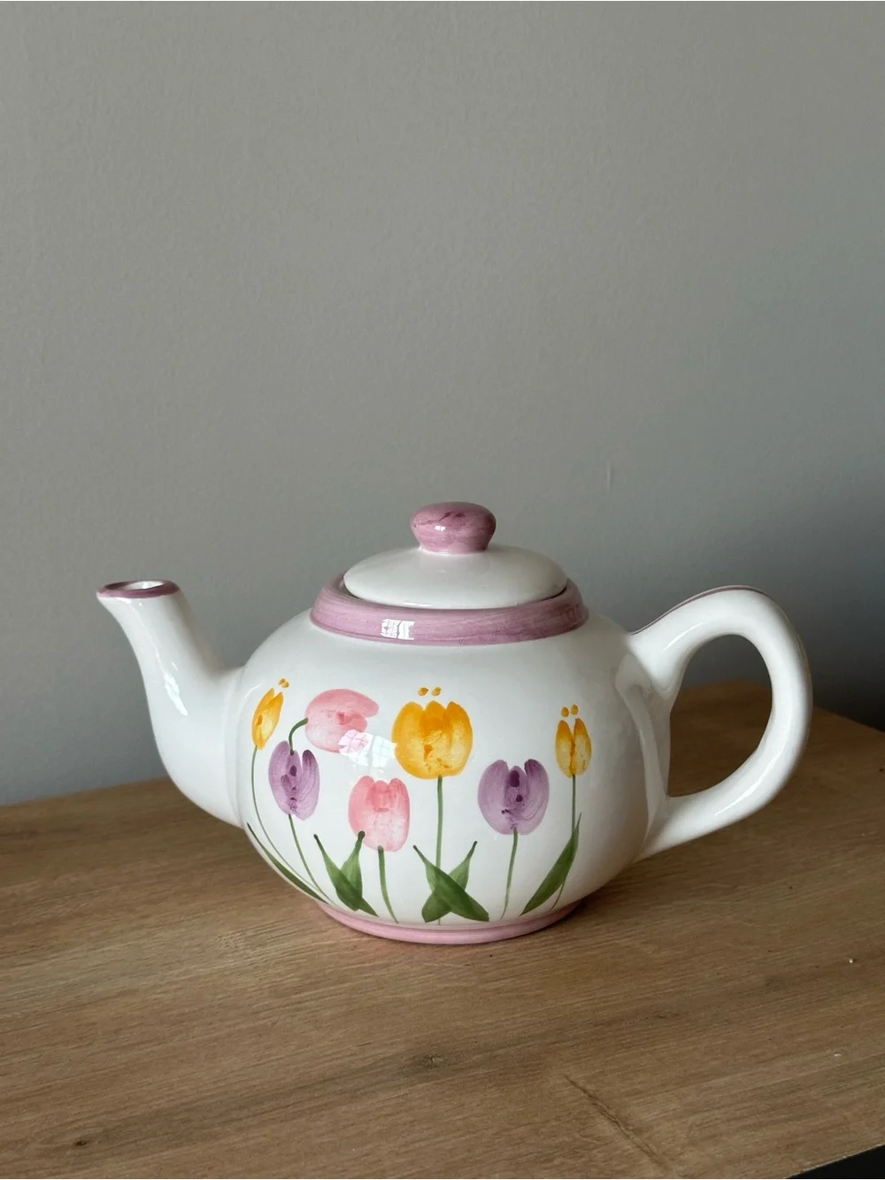 Vintage Cottagecore Hand-Painted Tulip Teapot